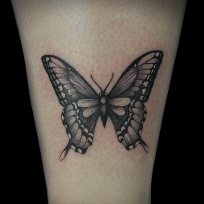 Beckett Tattoo Artist Fine Line Realism Semirealism Butterfly Ankle Tattoo