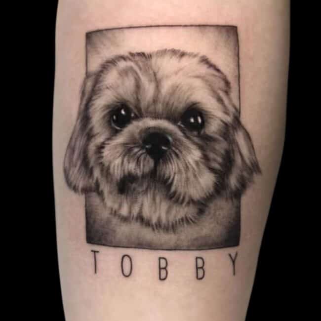Erick Suarez Tattoo Artist Animal Realism Black And Grey Dog Arm Tattoo