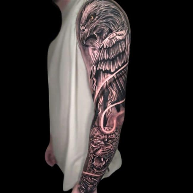 Erick Suarez Tattoo Artist Realism Animal Eagle Tiger Arm Sleeve Shoulder Tattoo