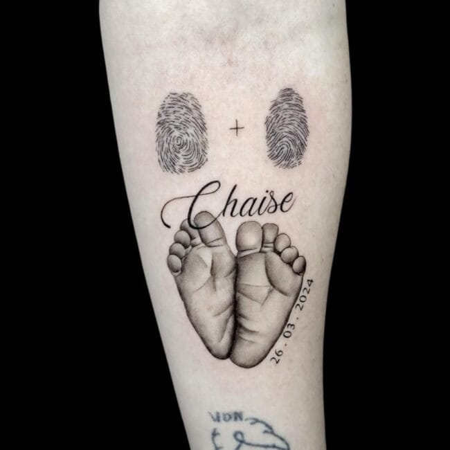 Juan Pablo Carvajal Tattoo Artist Fine Line Birth Celebration Forearm Fingerprints Tattoo
