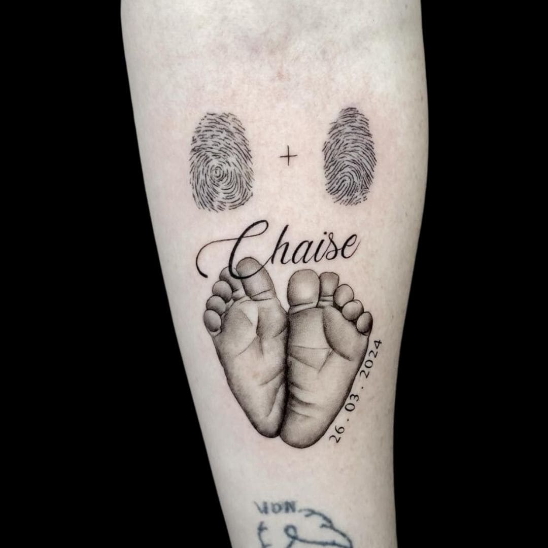 Juan Pablo Carvajal Tattoo Artist Fine Line Birth Celebration Forearm Fingerprints Tattoo