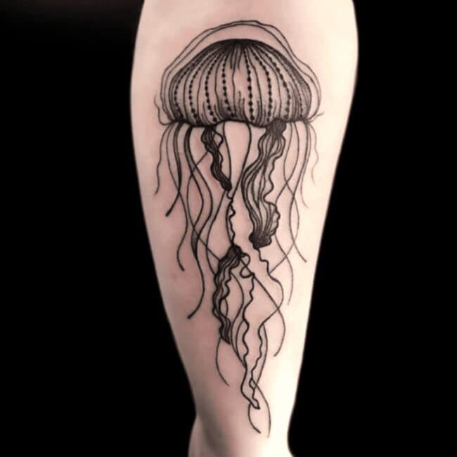 Sheela Tattoo Artist Neo-Traditional Jelly Fish Thigh Tattoo