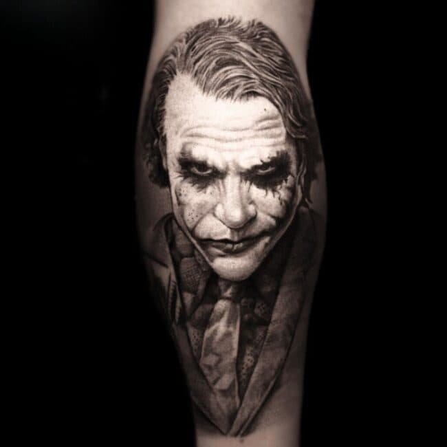 Sunny Tattoo Artist Realism Joker Calf Tattoo