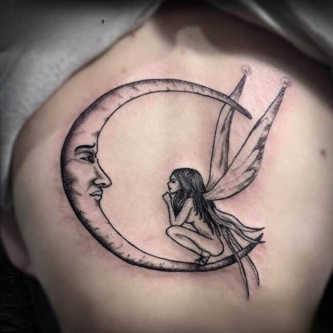 Thor Tattoo Artist Fine Line Fairy With Moon Cute Arm Shoulder Tattoo