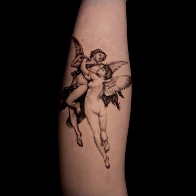 Chelsea Tattoo Artist Semi Realism Religious Angels Art Calf Tattoo