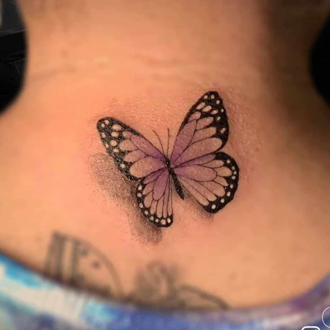 Chil Chielka Tattoo Artist Animal Micro Realism Butterfly Neck Back Tattoo