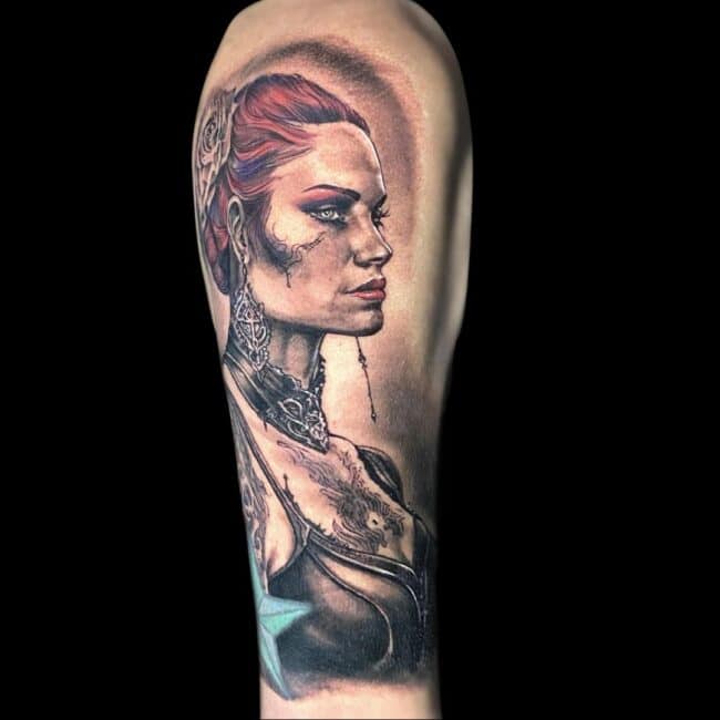 Christian Tattoo Artist Colour Realism Ai Woman Arm Tattoo