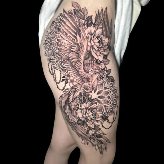 Corey Tattoo Artist Mandala Geometric Flower Leg Tattoo