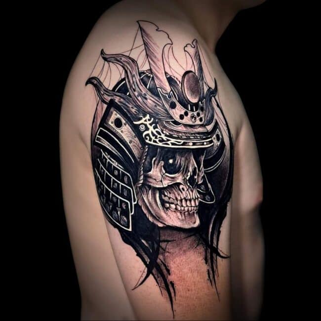 Corey Tattoo Artist Realism Japanese Samurai Helmet Arm Tattoo