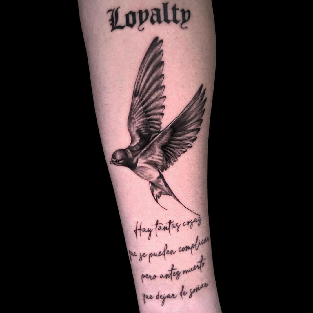 Erick Suarez Tattoo Artist Black And Grey Animal Realism Script Forearm Tattoo