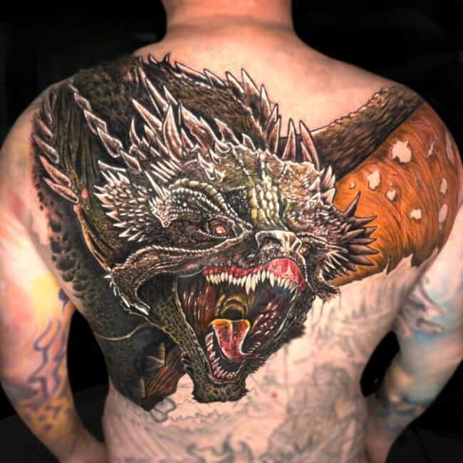 Italo Tattoo Artist Colour Realism Fantasy Dragon Back Shoulder Tattoo