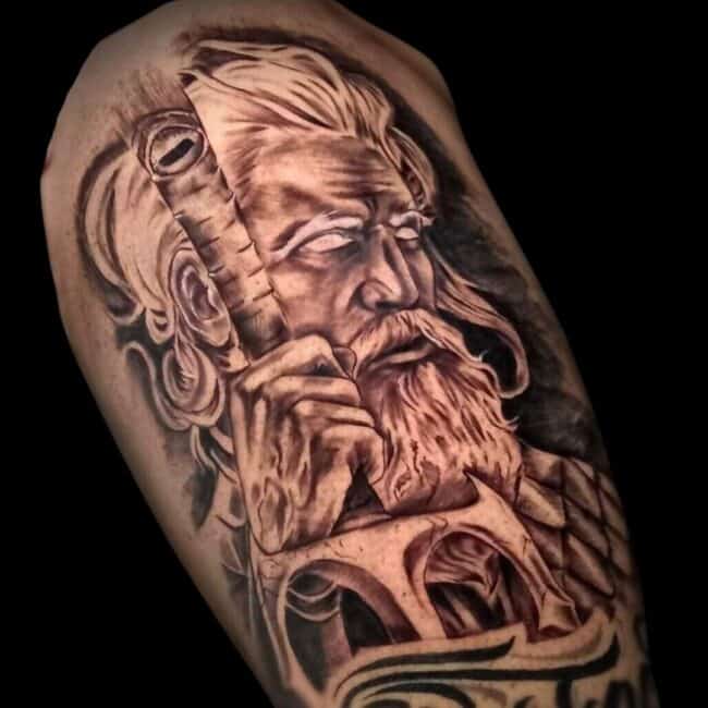 Italo Tattoo Artist Realism God With Trident Sleeve Tattoo