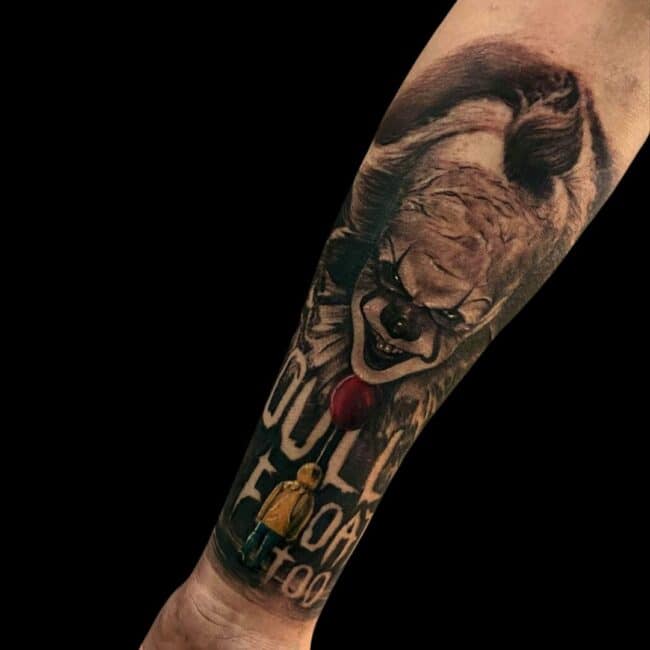 Jake Jones Tattoo Artist Dark Realism Evil Clown Forearm Tattoo