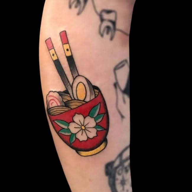 Michael Tattoo Artist Neo Traditional Japanese Bowl Of Noodles Ramen Colour Arm Tattoo