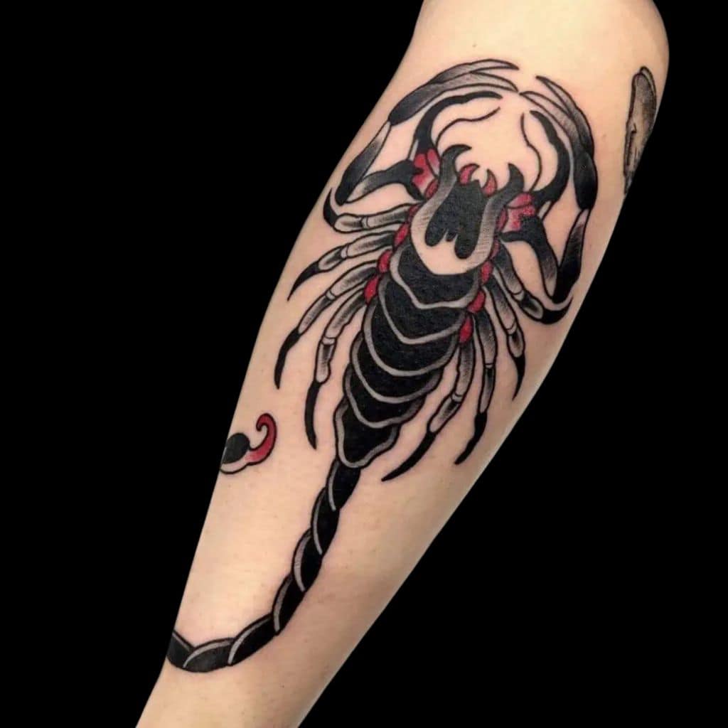 Michael Tattoo Artist Traditional Scorpion Forearm Tattoo