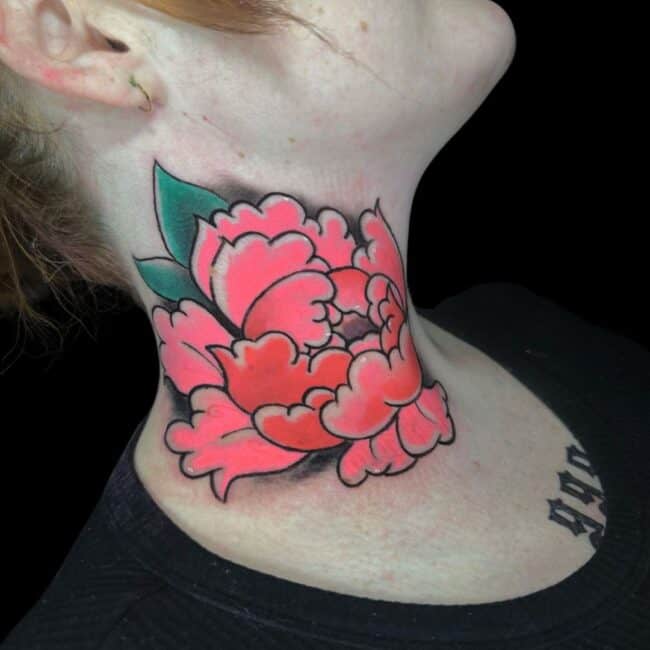 Nicolas Tattoo Artist Traditional Semi Realism Flowers Roses Neck Tattoo