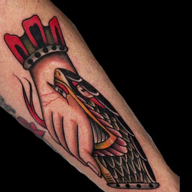 Nicolas Tattoo Artist Traditional Hand Dagger Snake Rose Forearm Tattoo