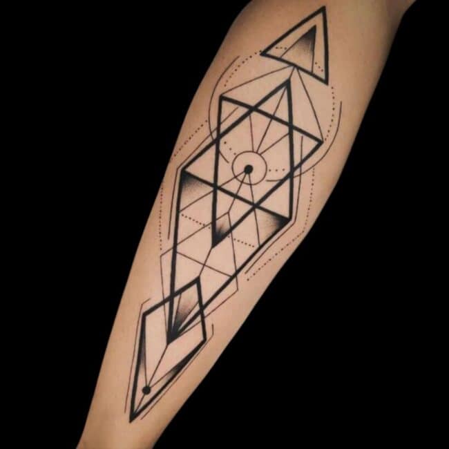 Pablo Tattoo Artist Black and Grey Geometric Forearm Tattoo