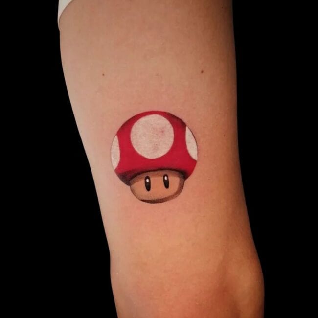 Pablo Tattoo Artist Cartoon Water Colour Mario Mashroom Arm Tattoo brisbane colour tattoo