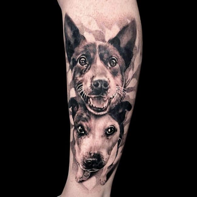 Penno Tattoo Artist Animal Realism Dogs Puppy Leg Tattoo