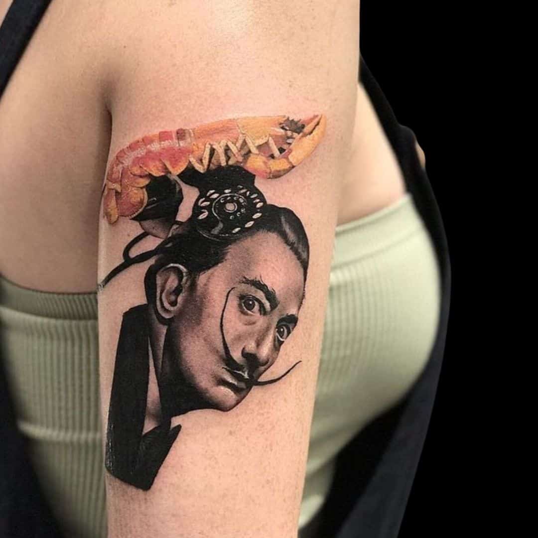 Penno Tattoo Artist Realism Portrait Black And Grey Colour Salvador Dali Arm Tattoo