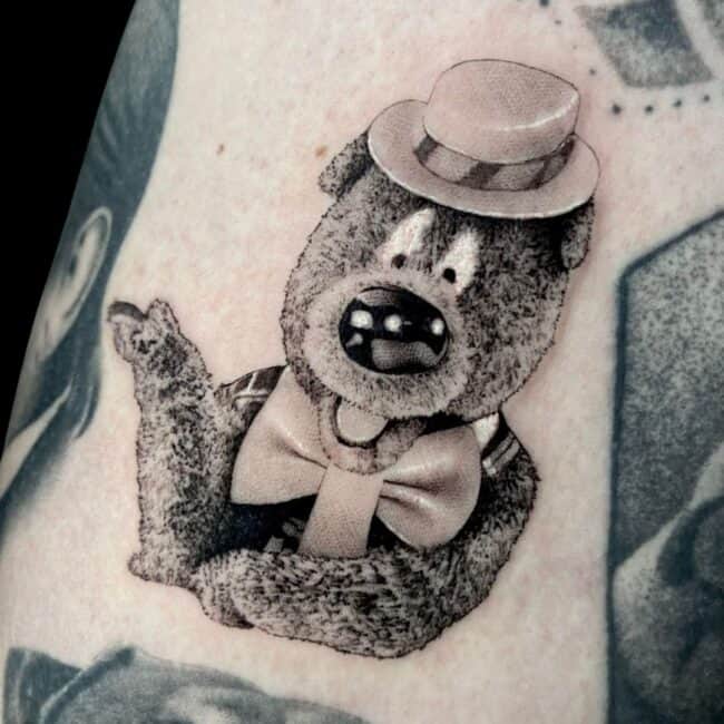 Penno Tattoo Artist Realism Real Talking Teddybear Hat Arm Tattoo