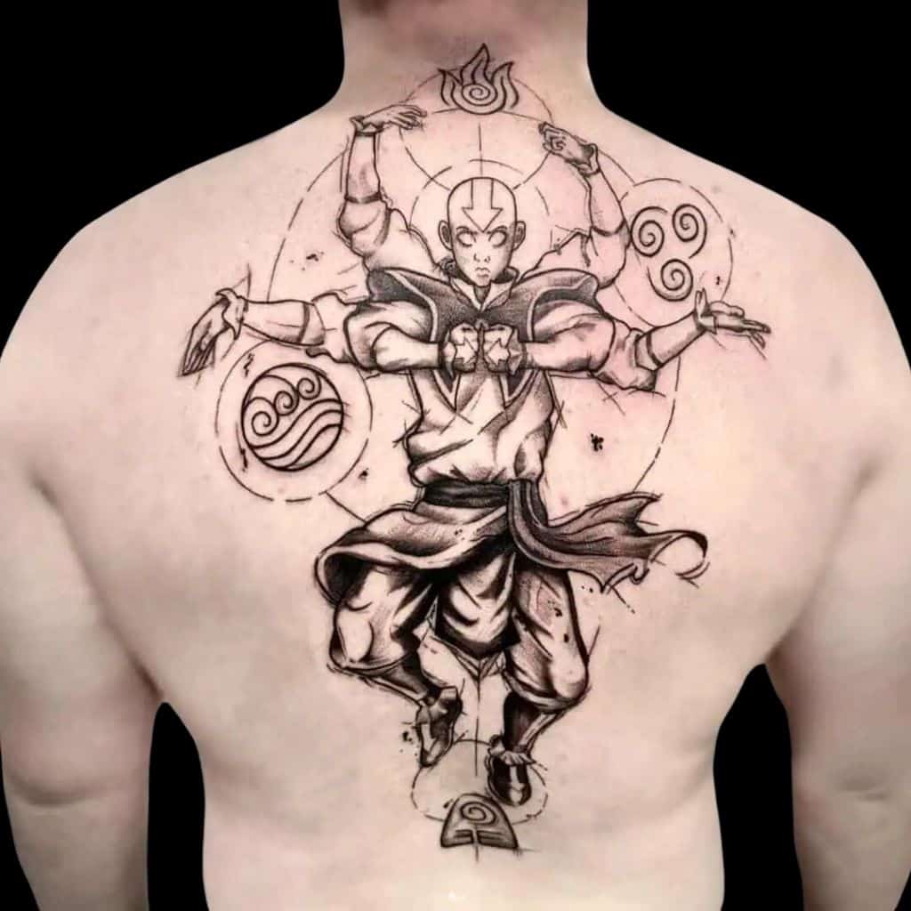 Piolo Tattoo Artist Anime Cartoon Aang The Last Airbender Avatar Back Tattoo