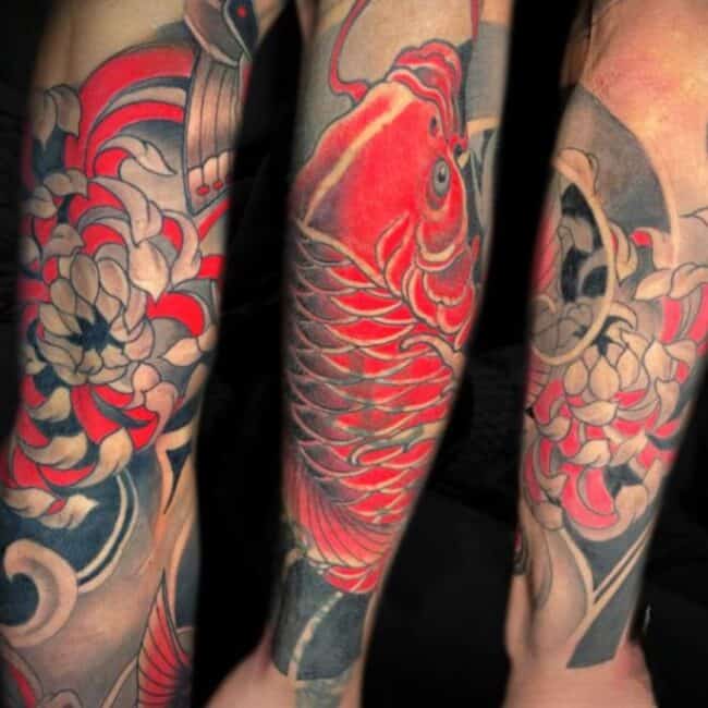 Rhys Tattoo Artist Japanese Koi Fish Elbow Arm Sleeve Tattoo
