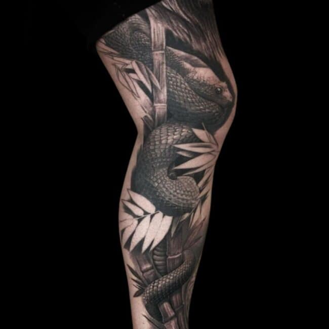 Sunny Tattoo Artist Animal Realism Bamboo Snake Leg Tattoo