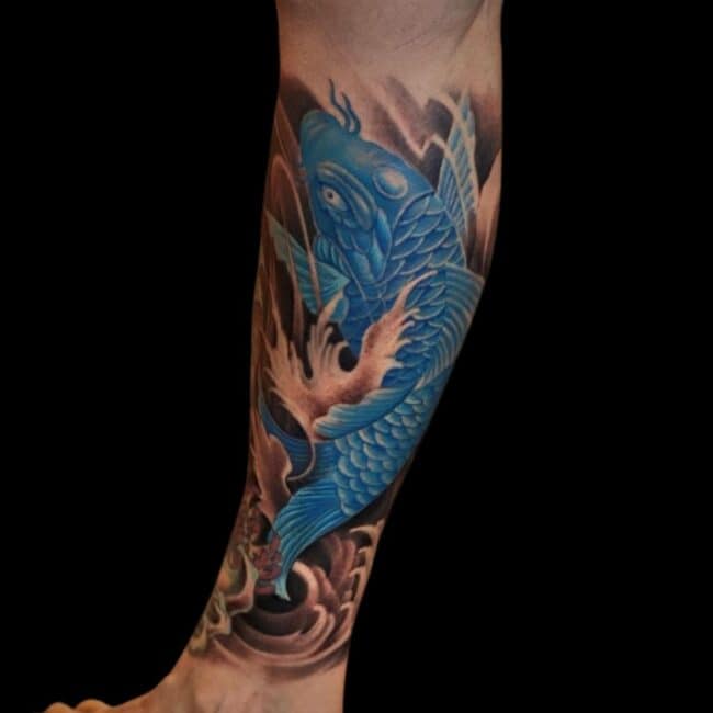 Sunny Tattoo Artist Japanese Realism Koi Fish Colour Calf Leg Tattoo