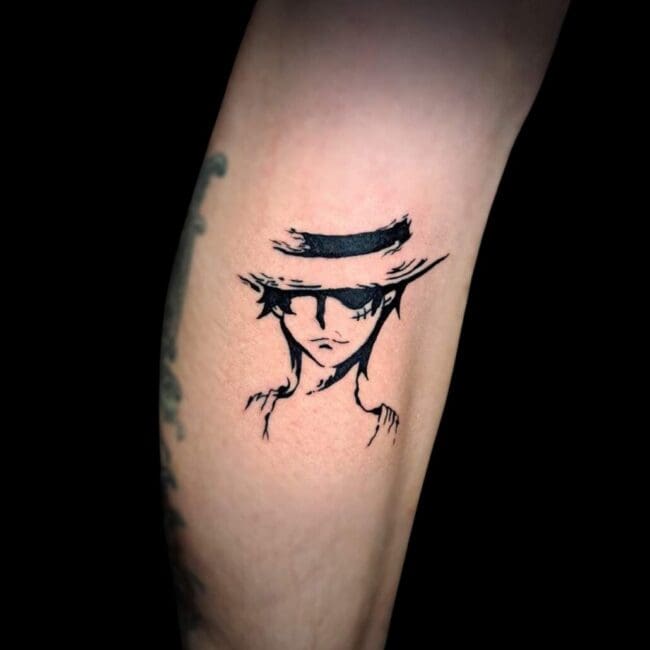 Tattoo Artist Corey Fine Line Anime Cartoon One Piece Luffy Arm Tattoo