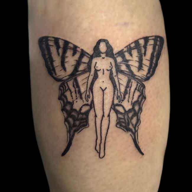 Tiegan Tattoo Artist Animal Realism Fine Line Butterfly Magic Fairy Leg Tattoo