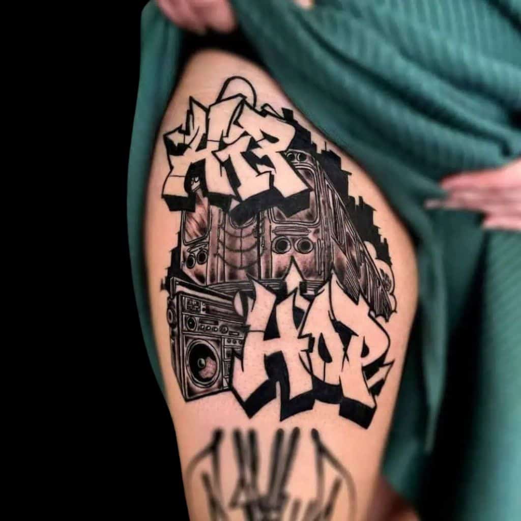 Truth Tattoo Artist Graffiti Hip Hop Cartoon Script Train Thigh Tattoo