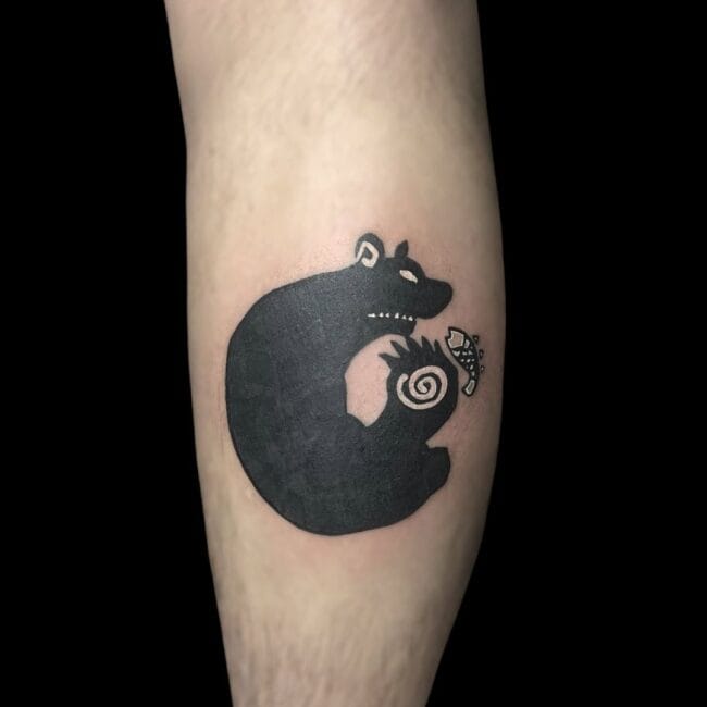 Ali Tattoo Artist Blackwork Bear Forearm Tattoo