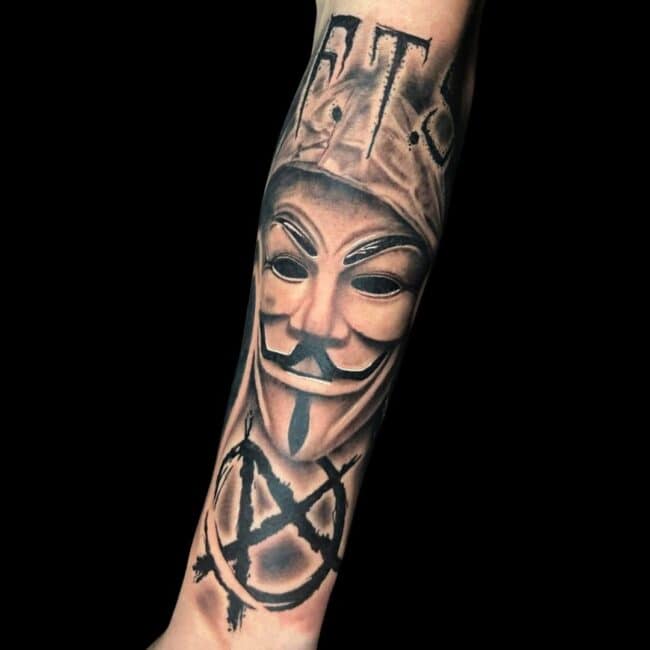 Ali Tattoo Artist Chicano Mask Graffiti Forearm Tattoo