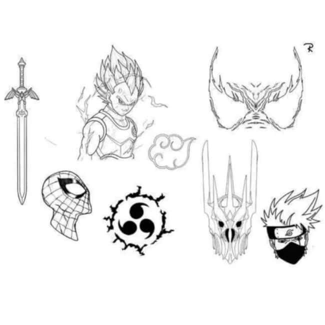 Anime Tattoo Flash Design Sheet Australia Tattoo