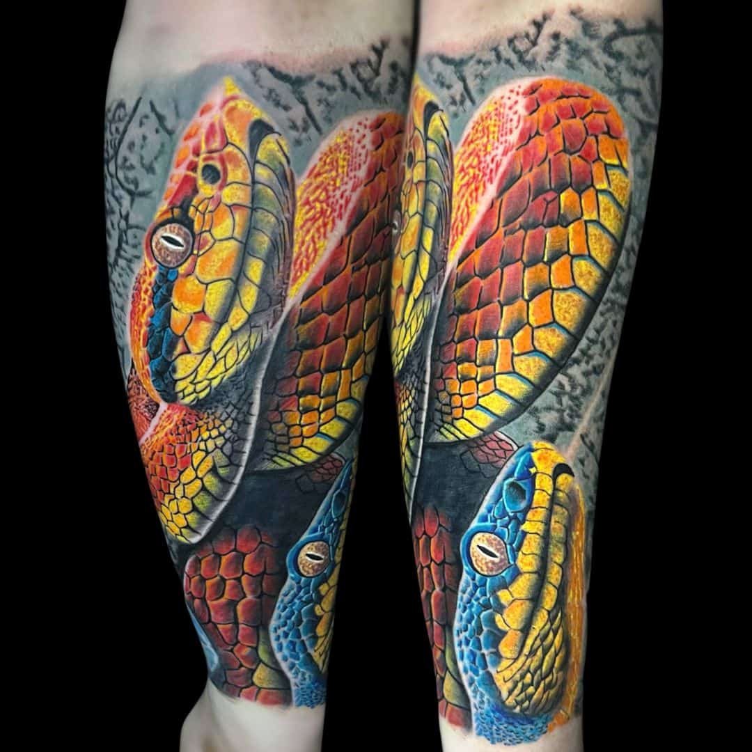 CJ Tattoo Artist Colour Neo Traditional Snake Vibrant Wrap Around Forearm Tattoo