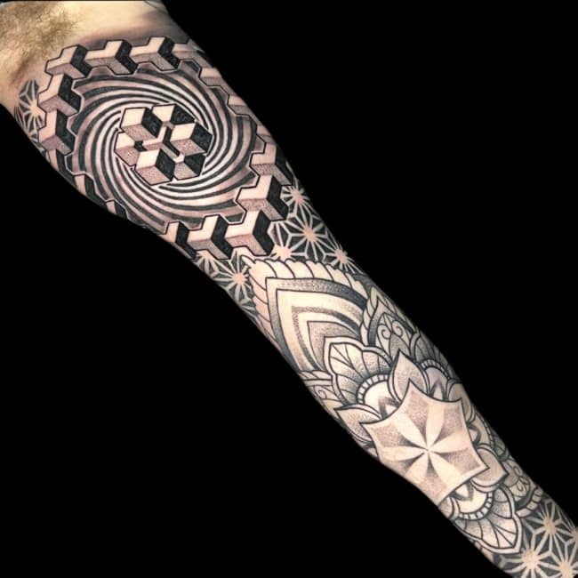 CJ Tattoo Geometric Mandala Wrap Around Forearm Arm Tattoo