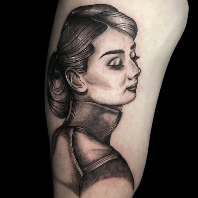 Chelsea Tattoo Artist Portrait Realism Woman Leg Tattoo