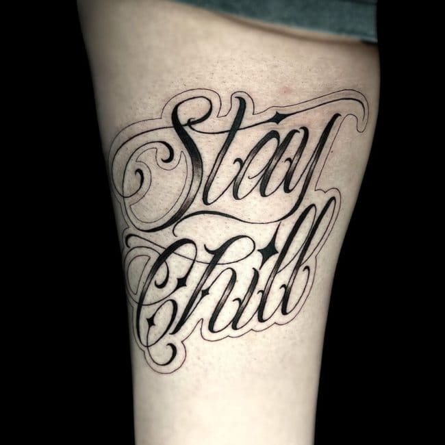 Chelsea Tattoo Script Lettering Leg Tattoo