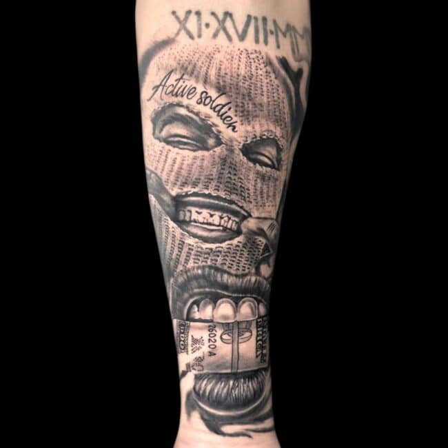 Corey Tattoo Artist Chicano Gangster Money Forearm Tattoo