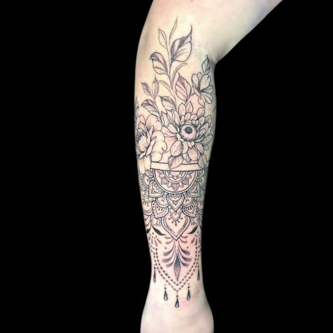 Corey Tattoo Artist Mandala Flower Geometric Forearm Wrap Around Tattoo