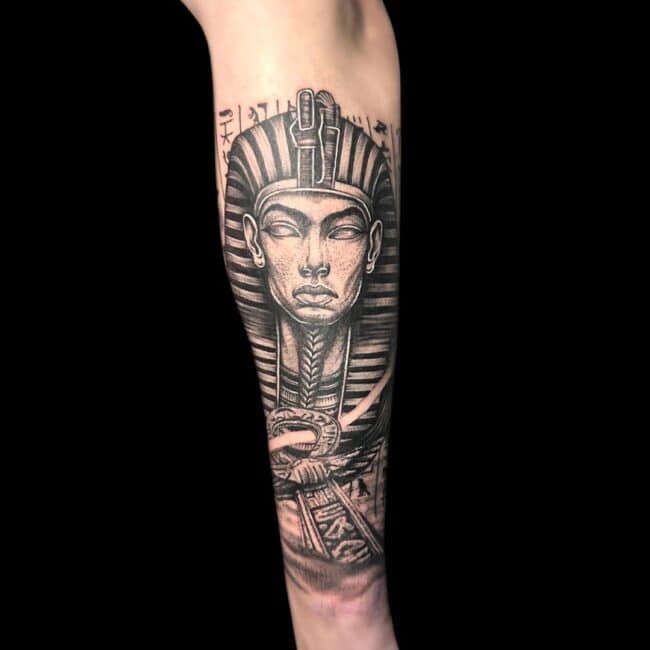 Corey Tattoo Artist Realism Pharaoh Ancient Egypt Forearm Tattoo