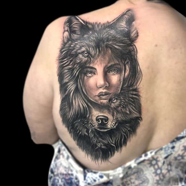 Corey Tattoo Artist Realism Wolf Boy Girl Child Animal Back Shoulder Tattoo