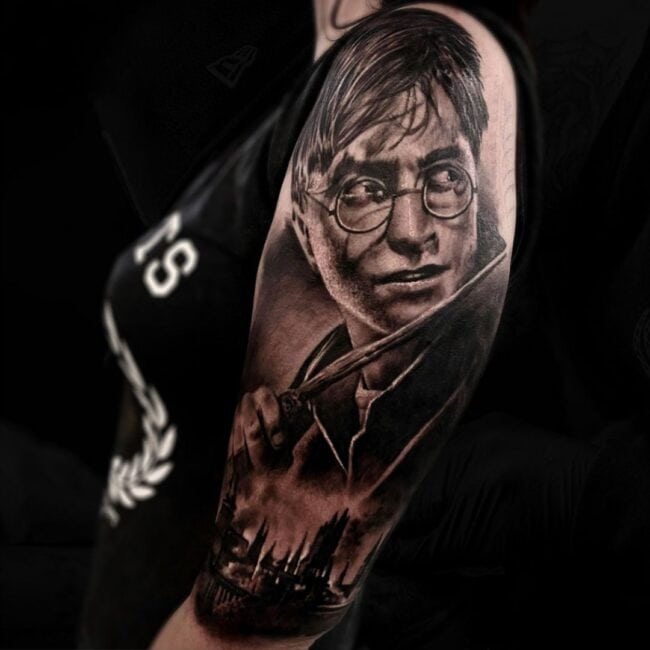 Jake Jones Realism Portrait Harry Potter Arm Sleeve Tattoo