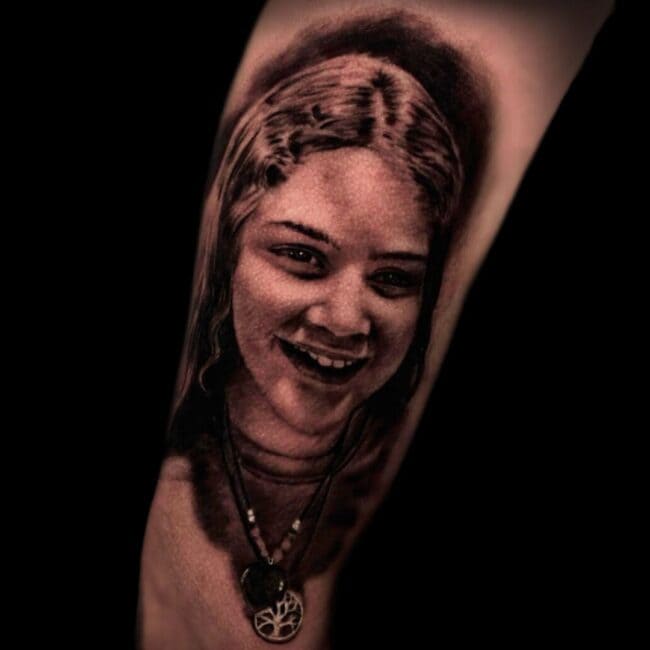 Jake Jones Realism Portrait Small Girl Forearm Tattoo