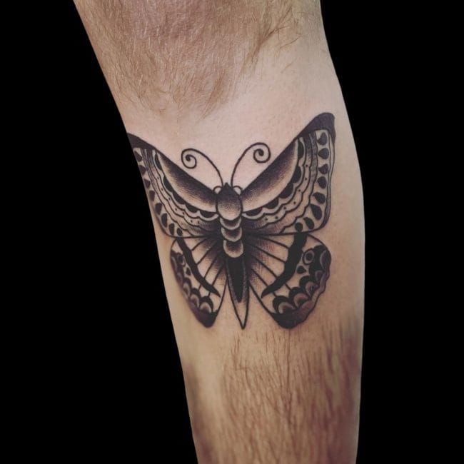 Michael Tattoo Artist Traditional Butterfly Calf Tattoo