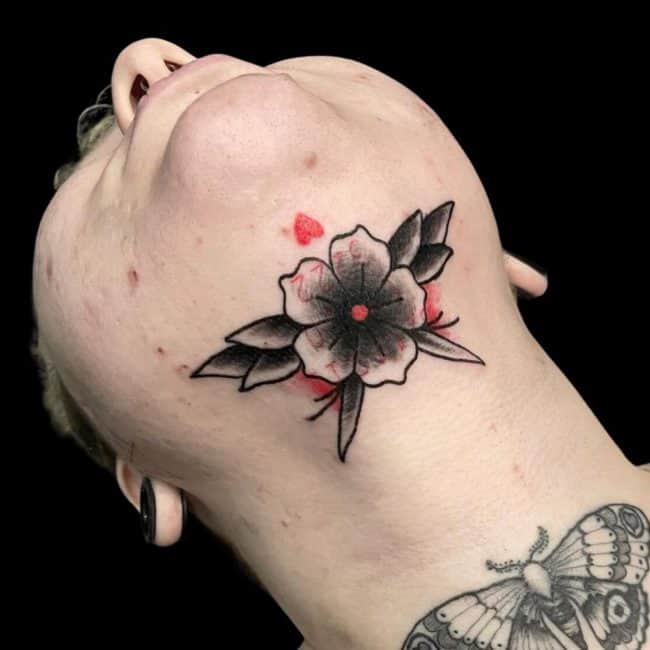 Michael Tattoo Artist Traditional Flower Cover Up Neck Tattoo