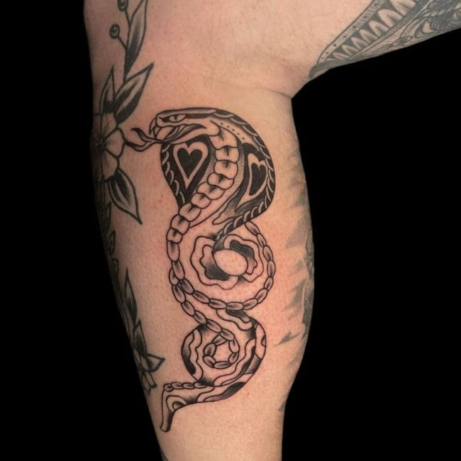 Michael Tattoo Artist Traditional Snake Calf Shin Tattoo
