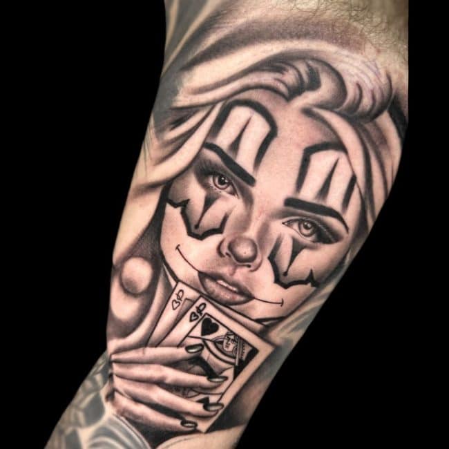Nicolas Tattoo Artist Chicano Realism Poker Two Queens Arm Tattoo